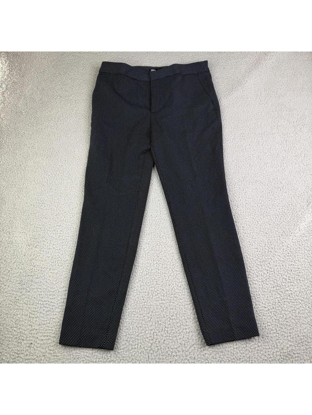 ZARA NWT Polka Dot Ponte Trouser Pants Blue Women's Size 6 (30x26)